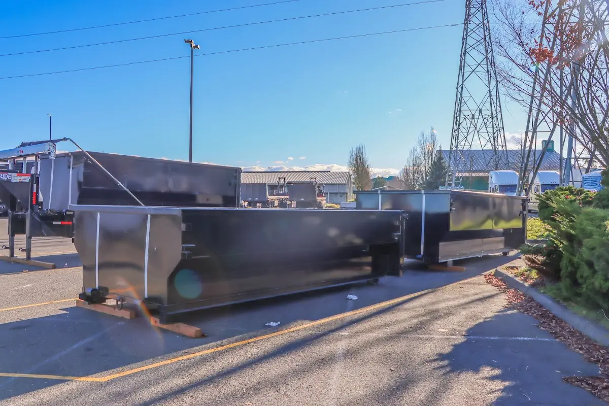 Roll-off dumpster ready for waste disposal at job site for 2 Yard Dumpster Rental in Franklin Park